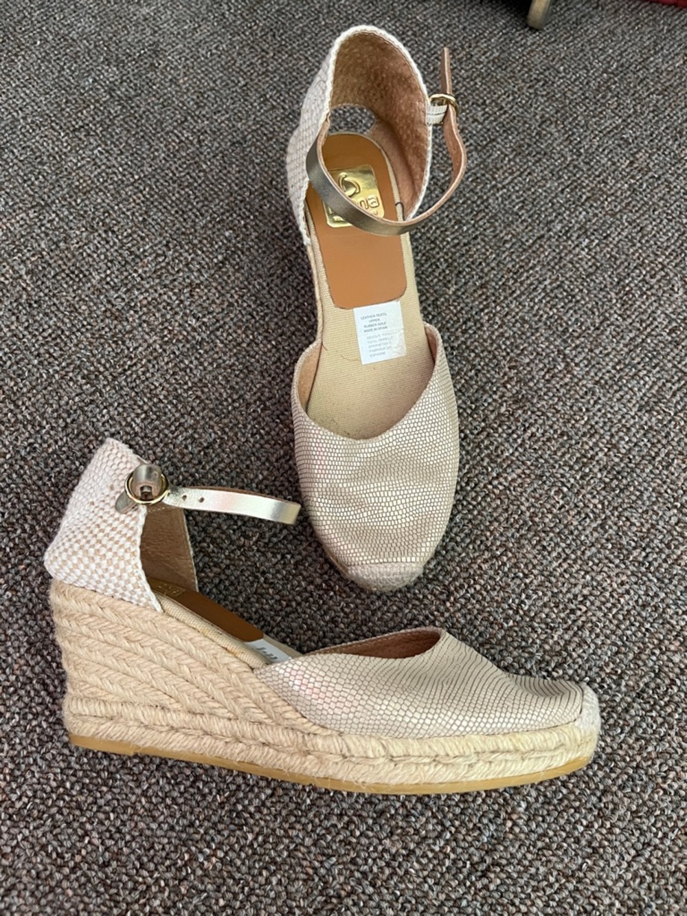 kanna Tan Wedge Espadrille with Leather Ankle Strap